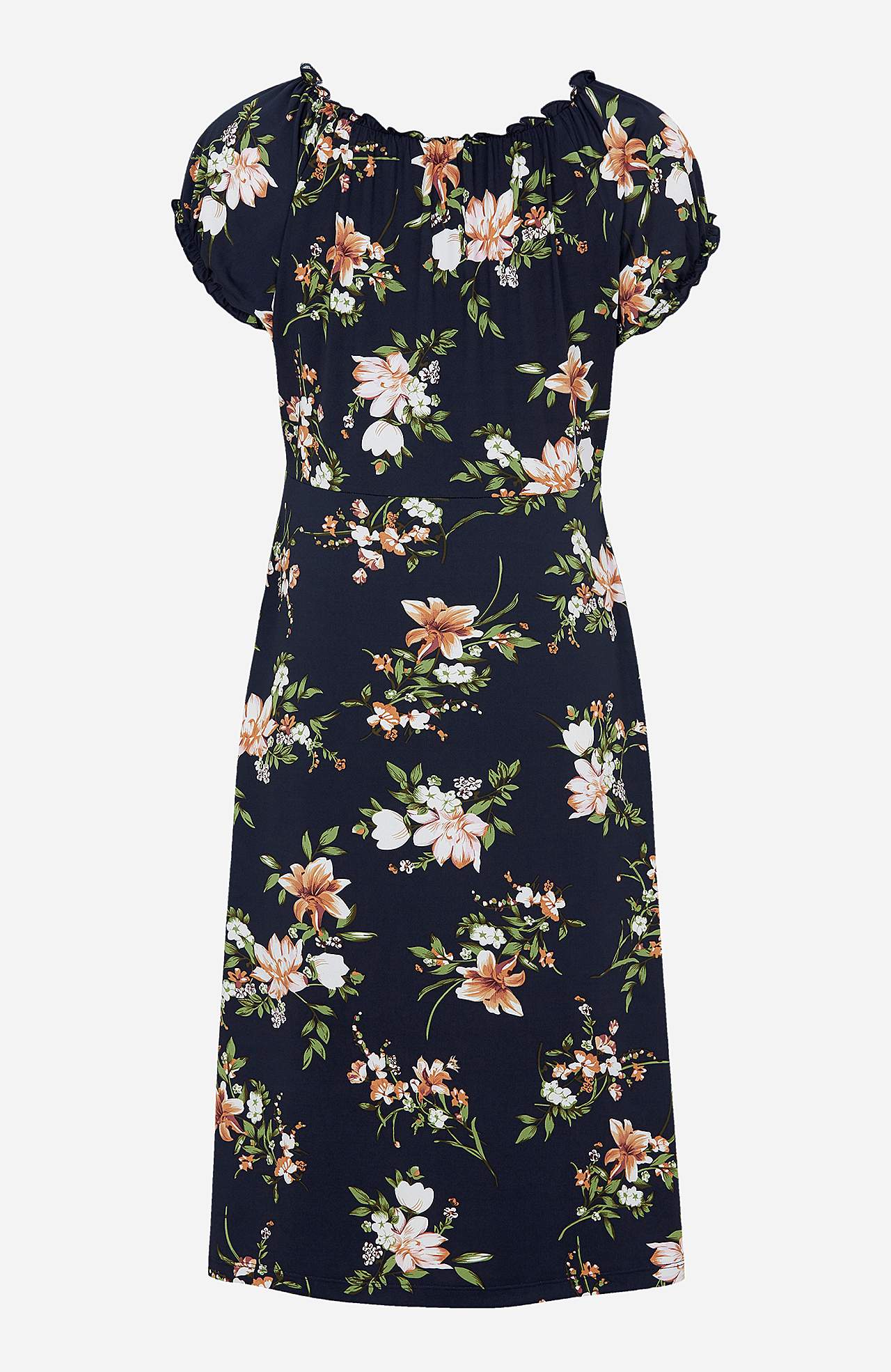 Mønstret off-shoulder-kjole