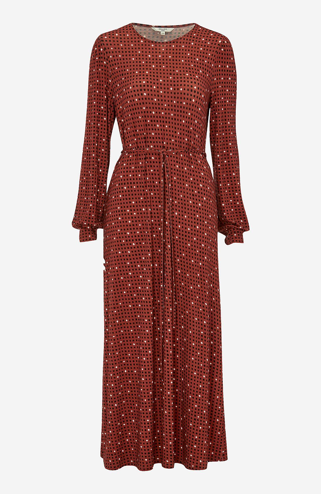 Mønstret, lang jerseykjole Joan