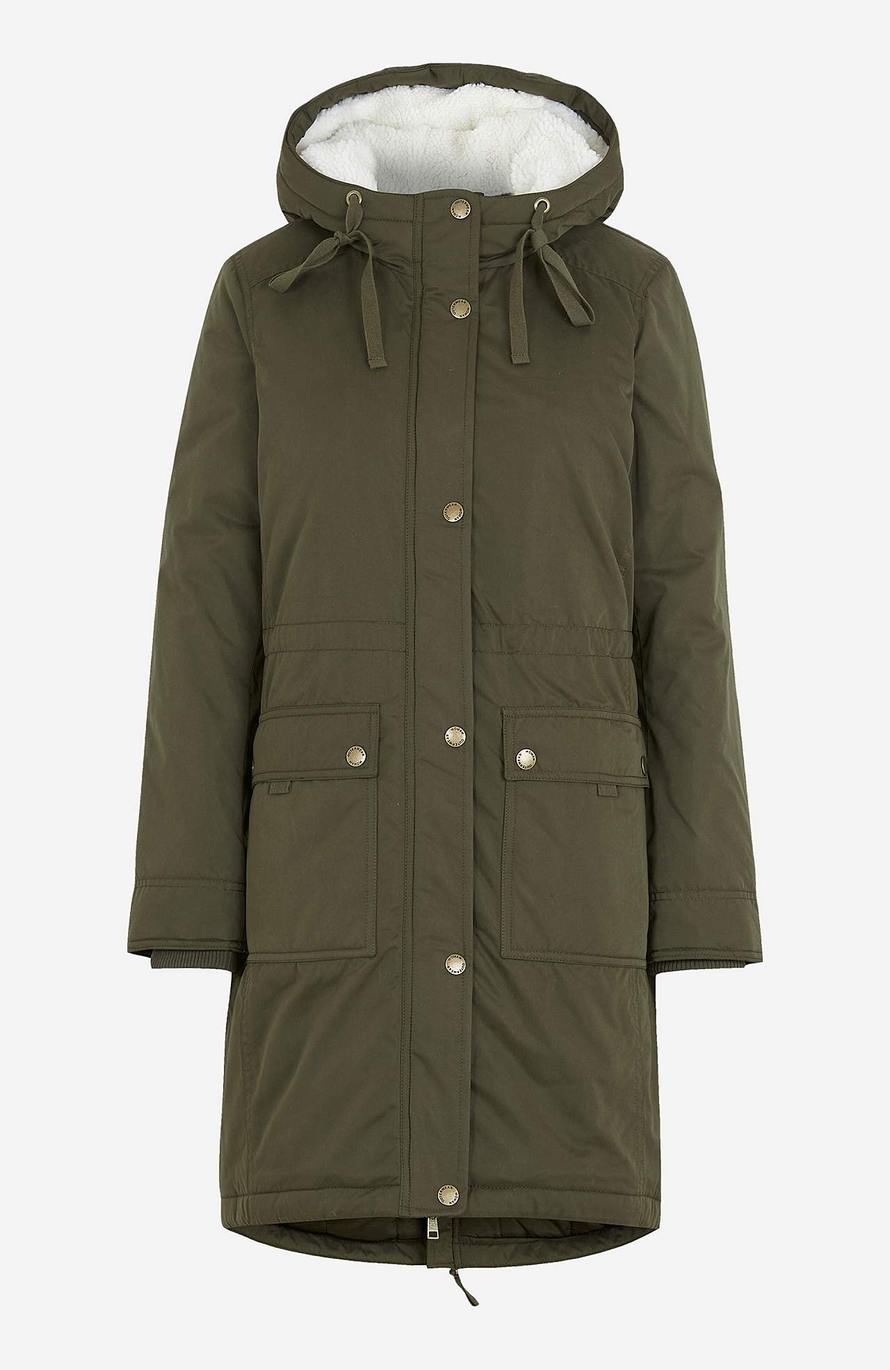 Parka med pileforet hætte