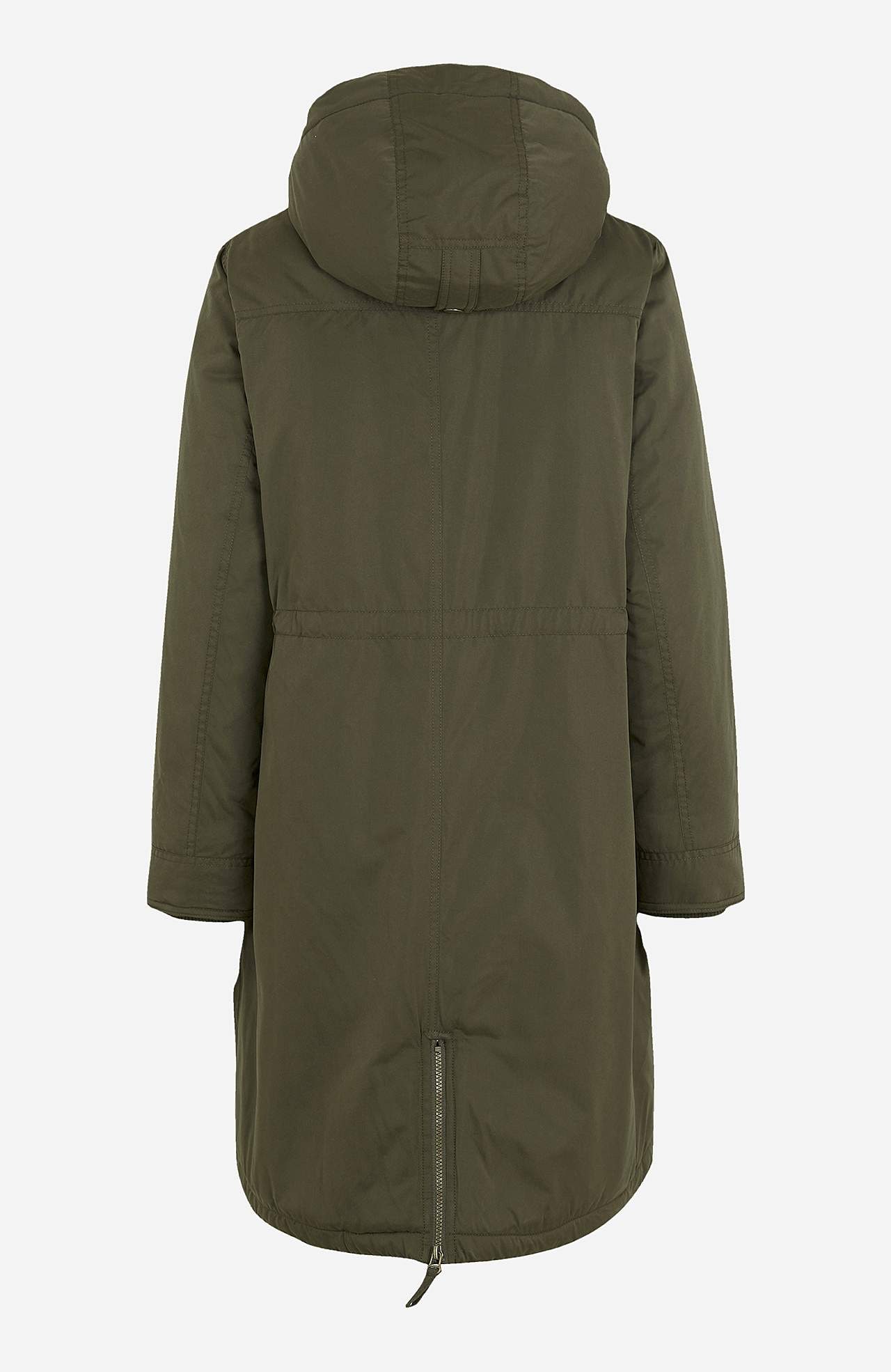 Parka med pileforet hætte