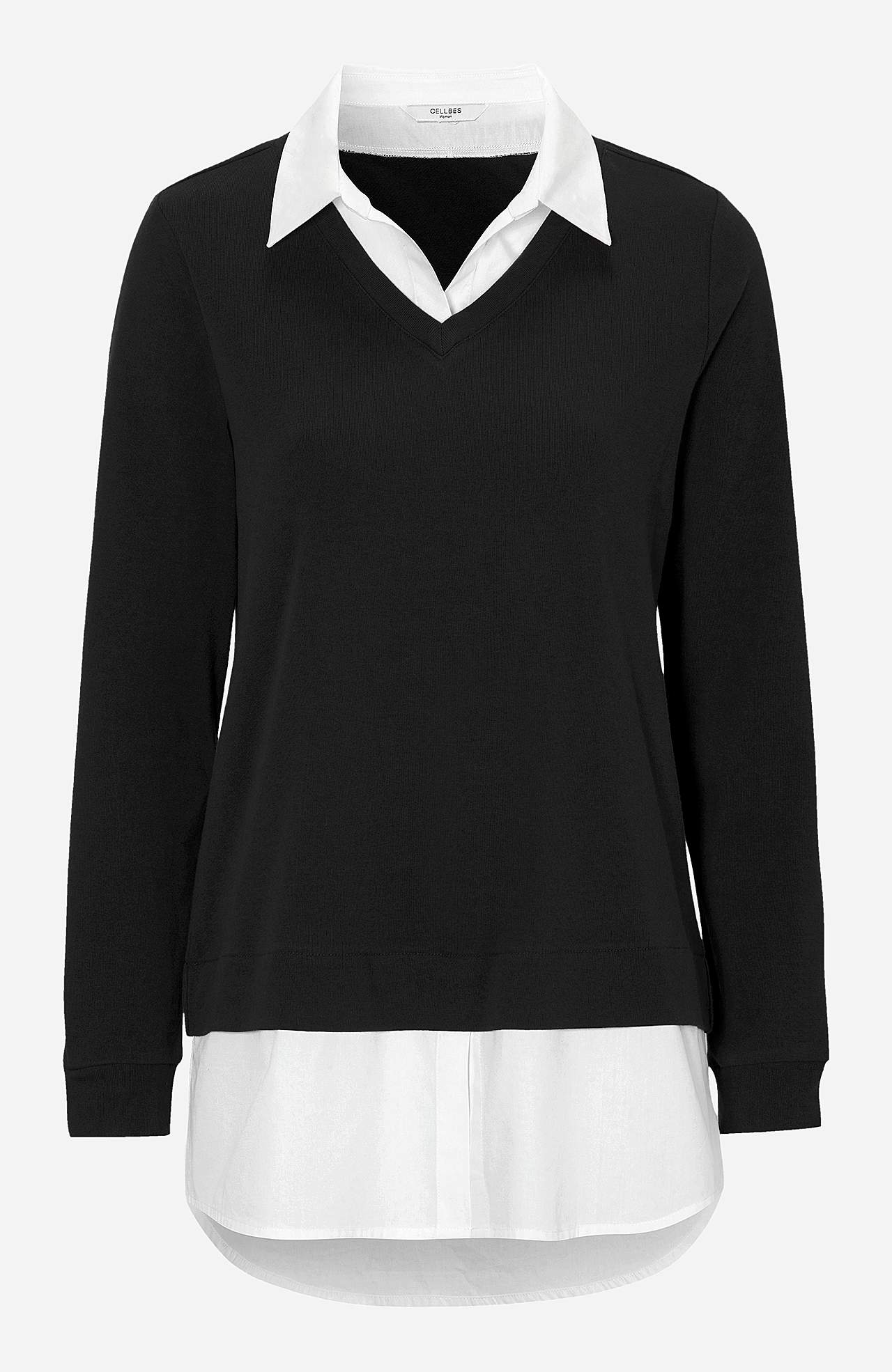 Jerseytop med syet skjorte krave