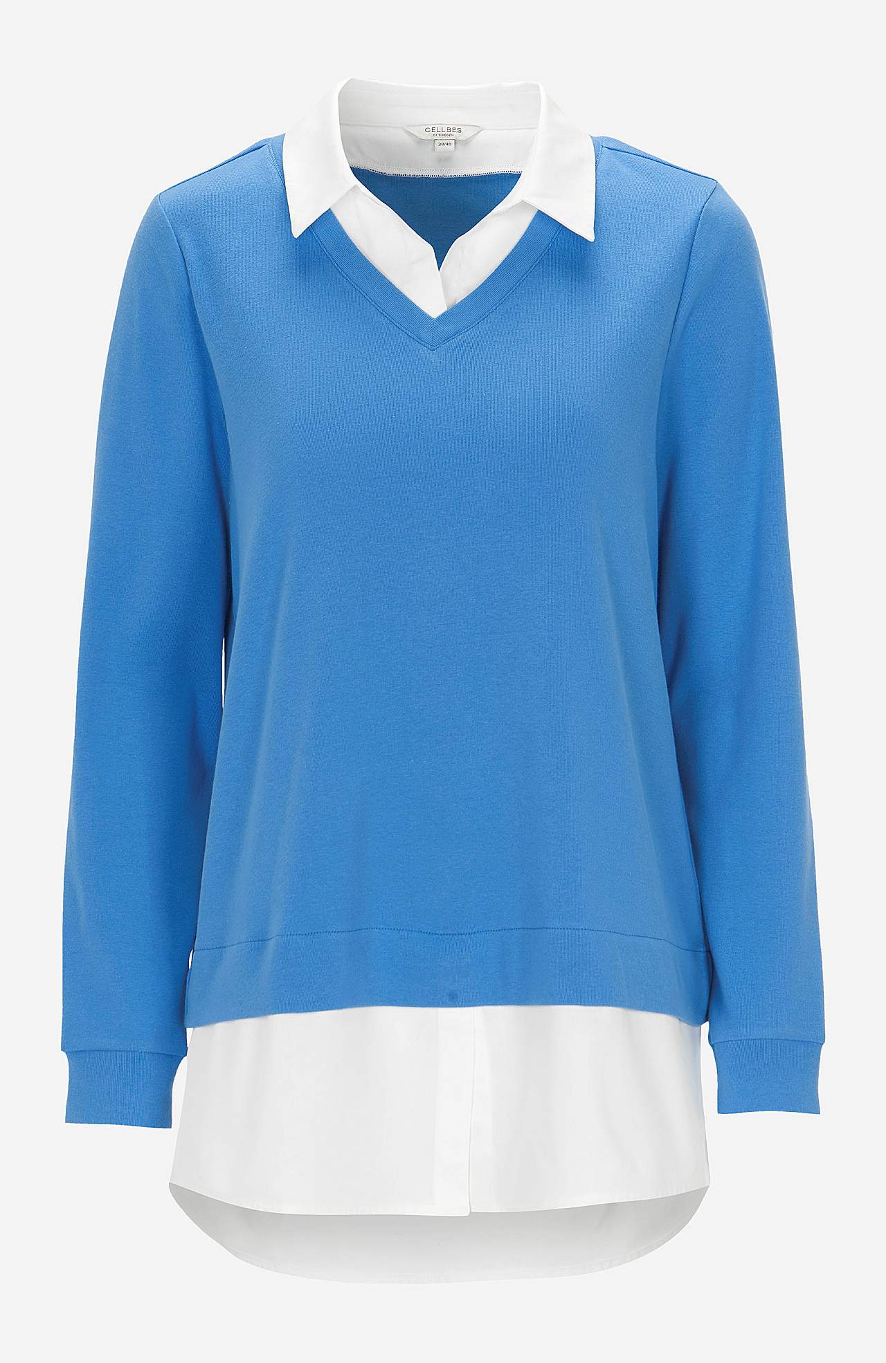 Jerseytop med syet skjorte krave