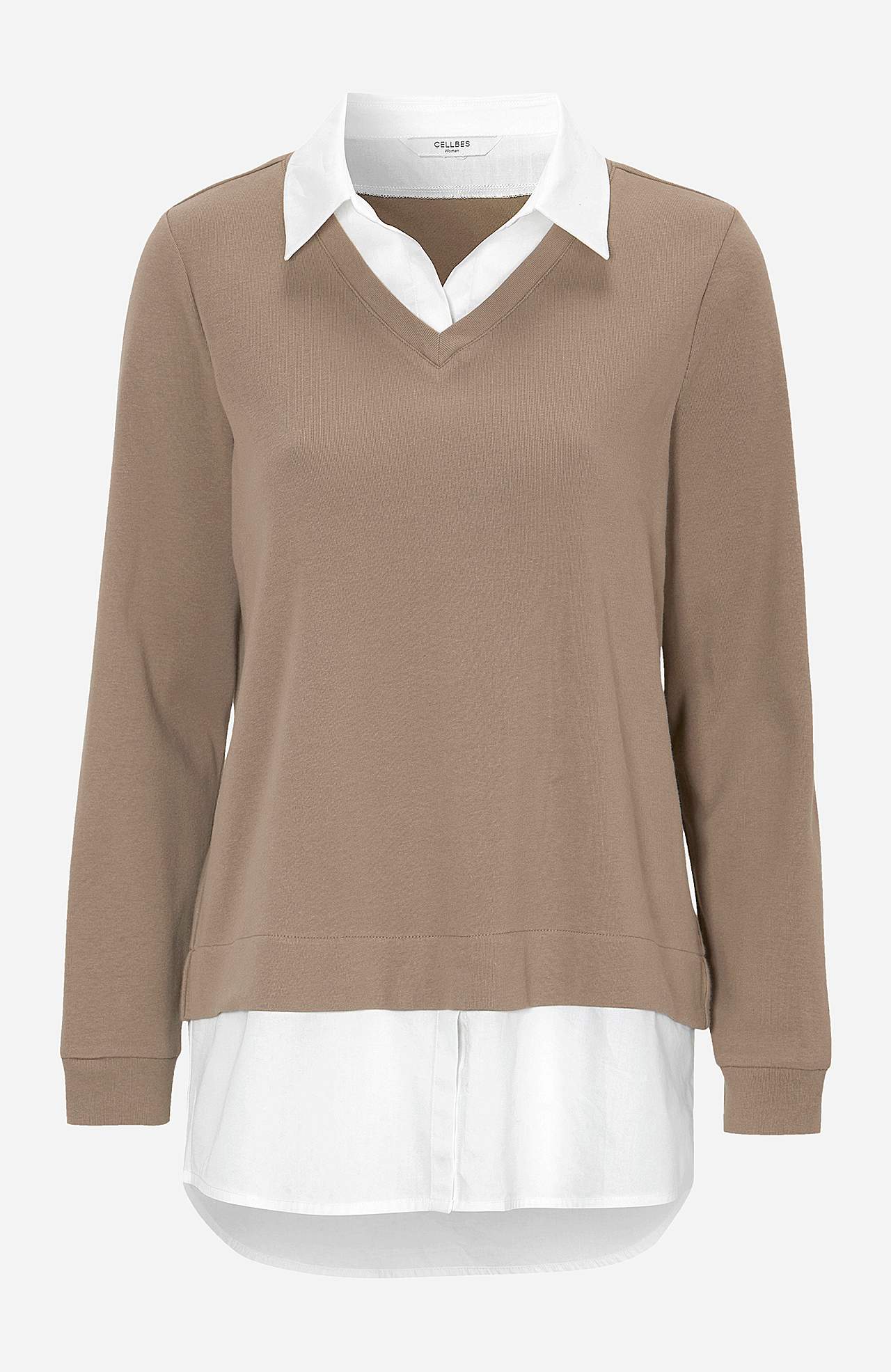 Jerseytop med syet skjorte krave