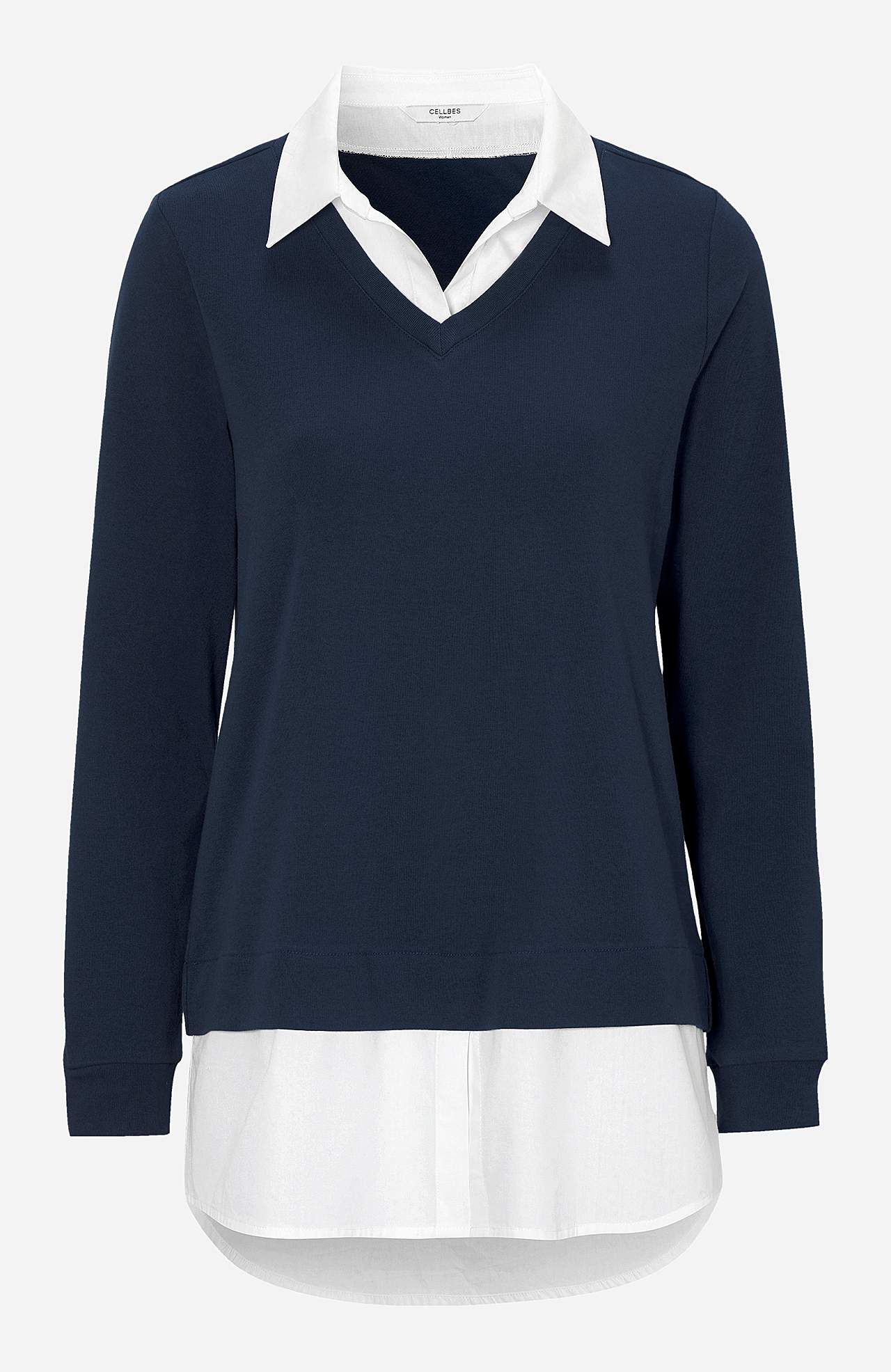 Jerseytop med syet skjorte krave