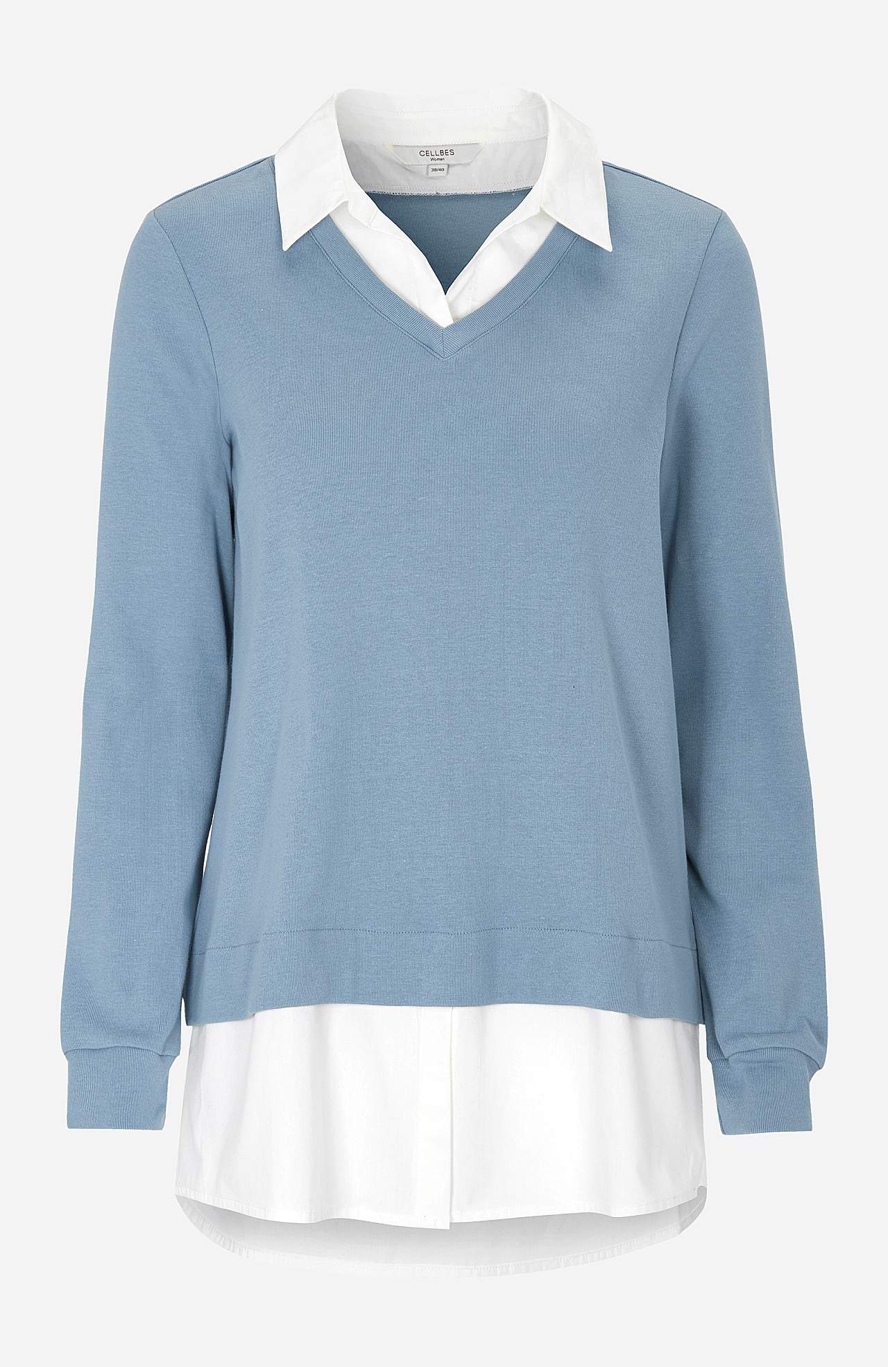 Jerseytop med syet skjorte krave