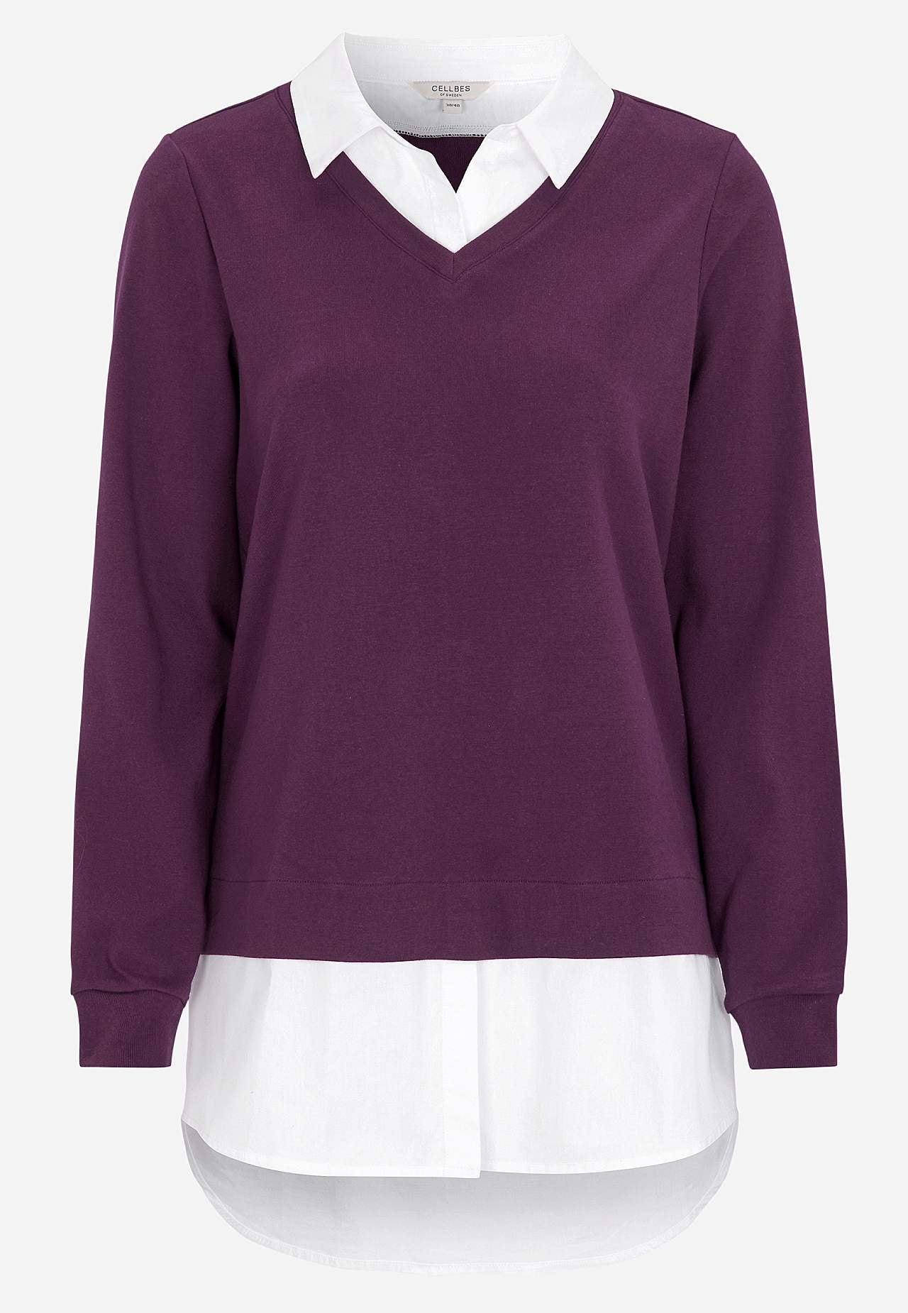 Jerseytop med syet skjorte krave