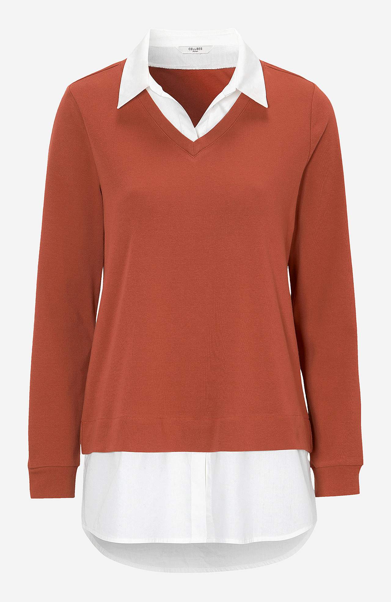 Jerseytop med syet skjorte krave