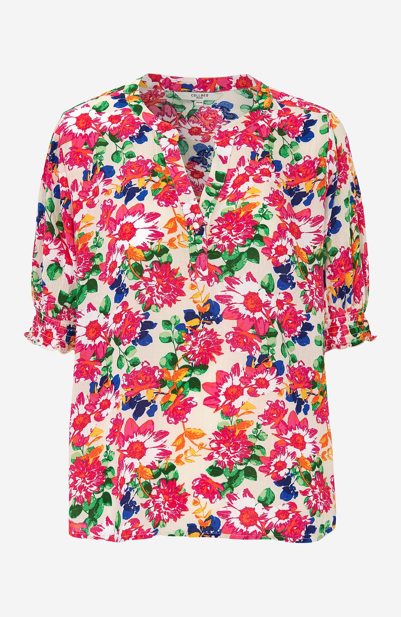 Kreppet bluse med smock Mia