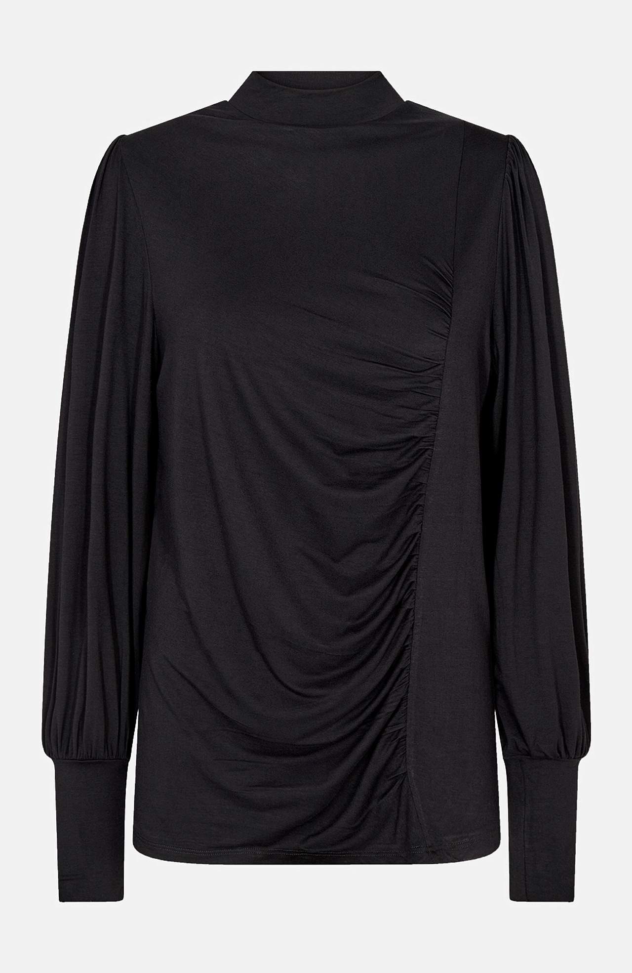 Ensfarvet jerseytop med drapering