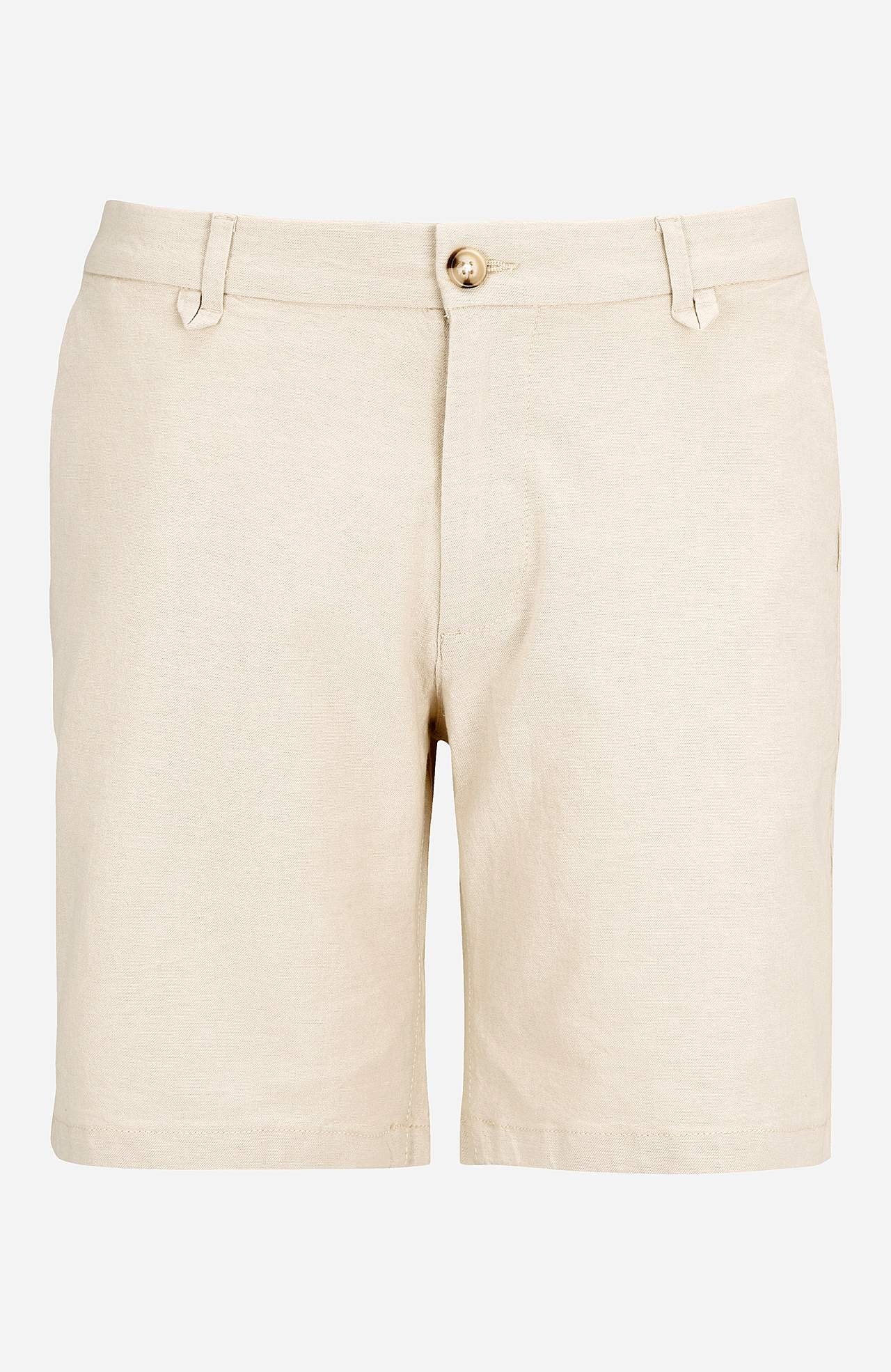 Ensfarvet shorts i bomuld og hørblanding