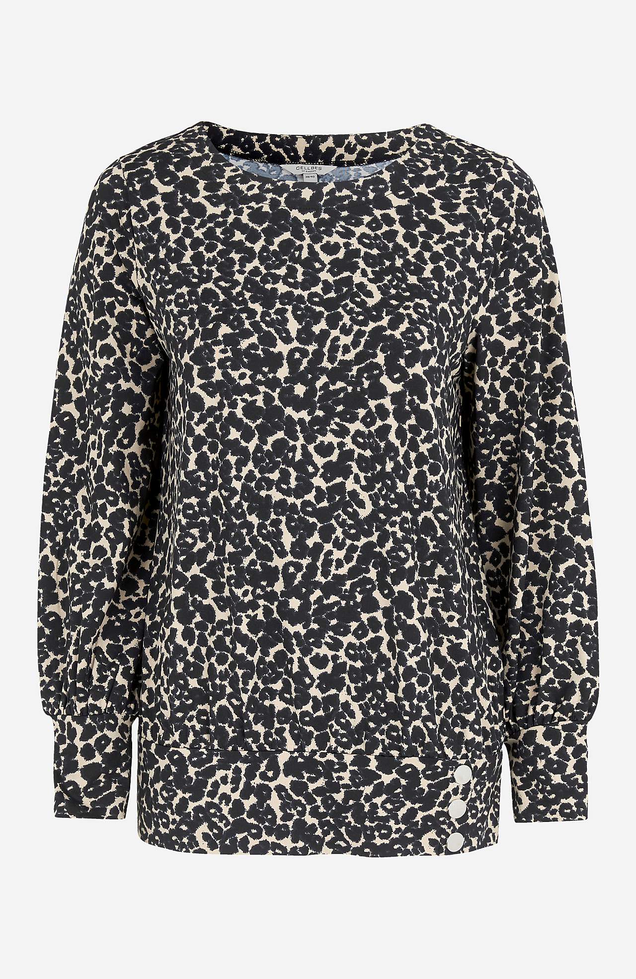 Mønstret jerseytop med knapdekoration