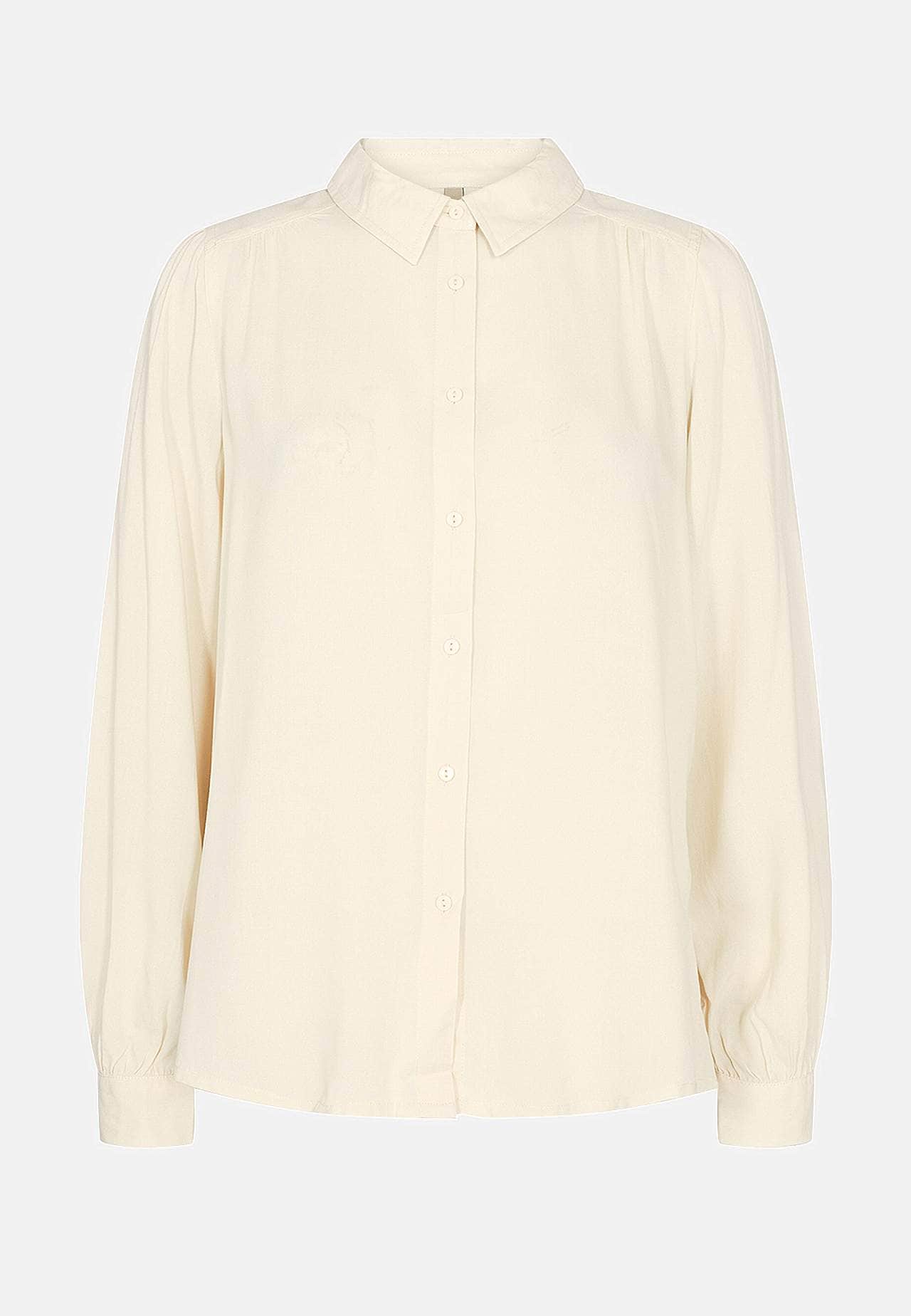 Ensfarvet viskosebluse med krave Radia