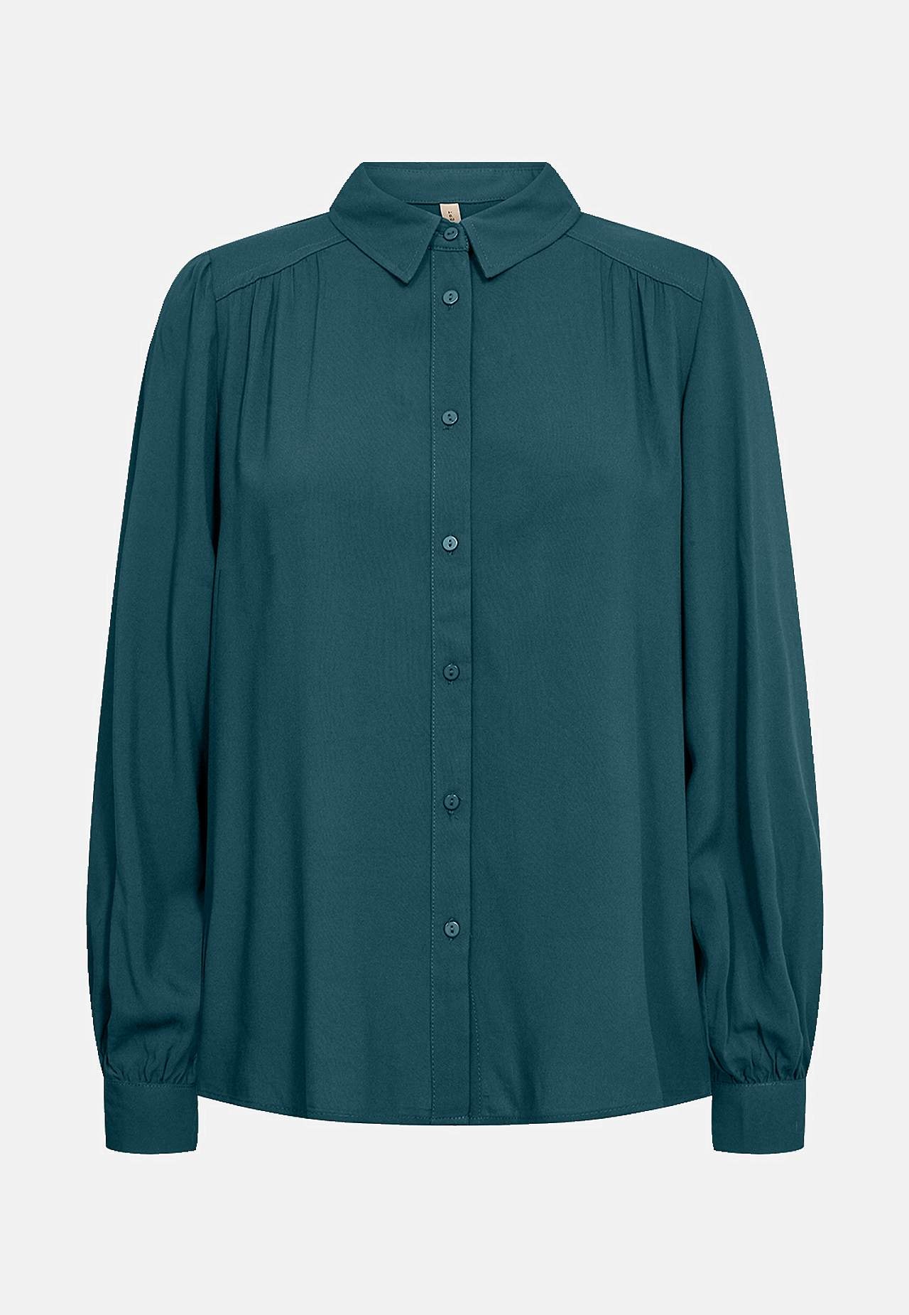 Ensfarvet viskosebluse med krave