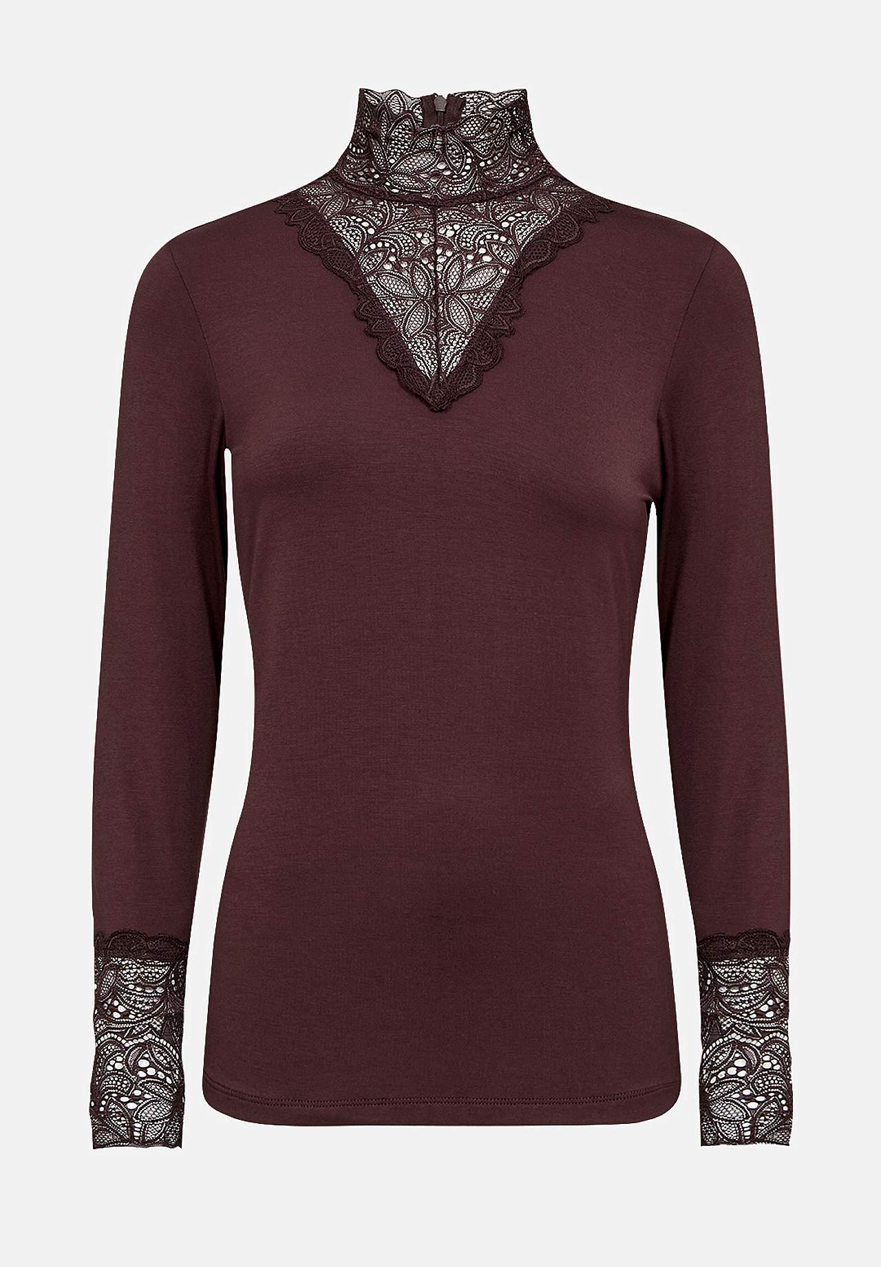 Jerseytop i lyocell med blondedetaljer