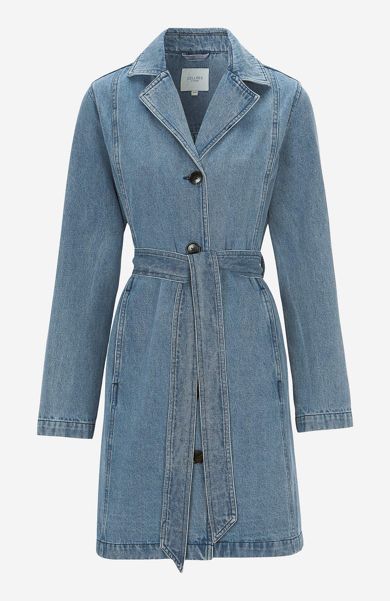 Frakke i denim med bæltespænde