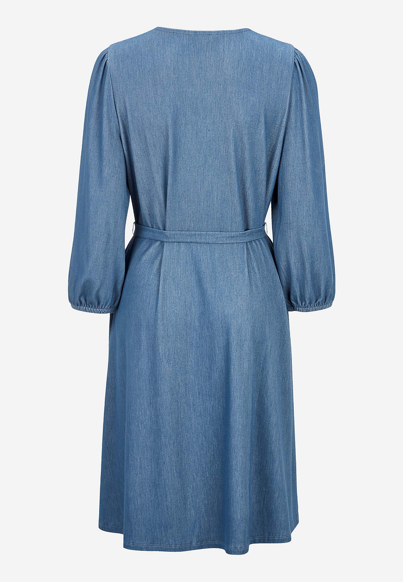 Kjole i denimjersey med bindebælte