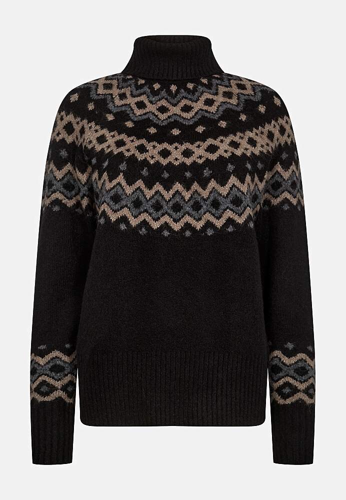 Polotrøje med jacquard-strikket mønster