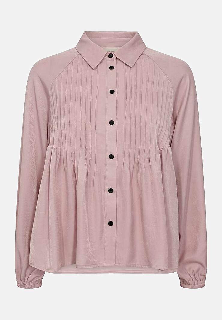 Ensfarvet viskosebluse med krave Zandra