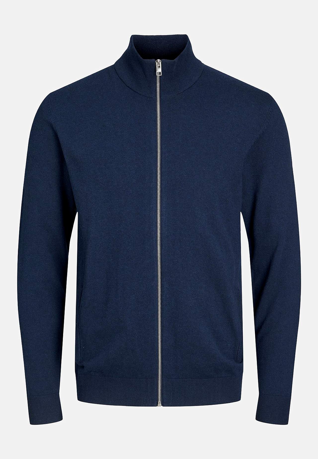 Fintstrikket cardigan med høj halsudskæring