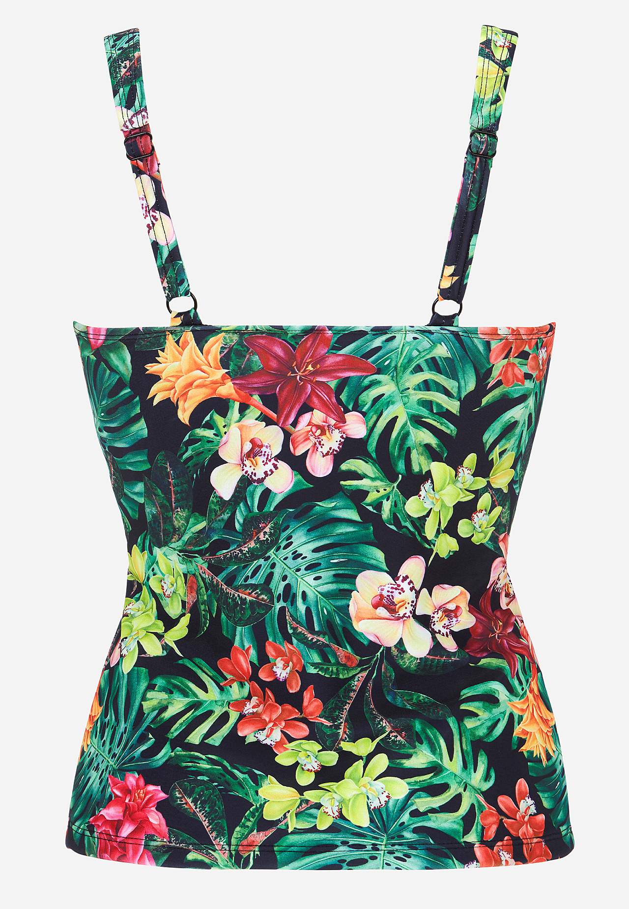 Tankinitop med shaping-effekt og et blomstermønster
