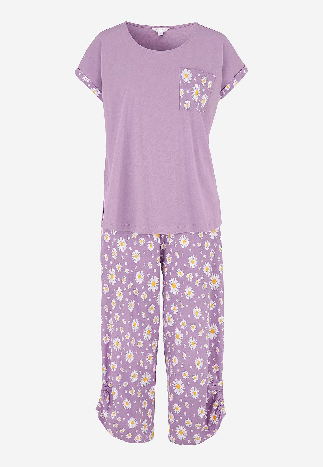 To-delt pyjamas med ensfarvet øvre del