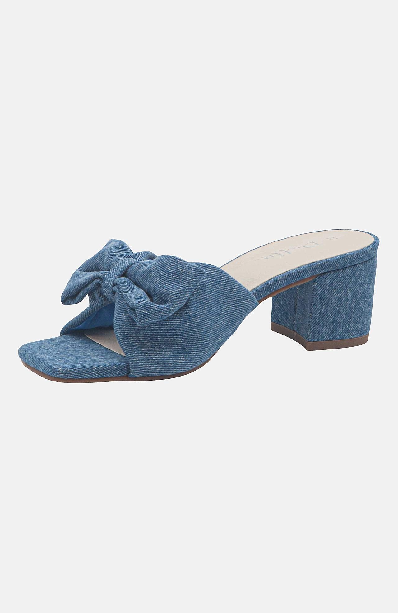 Denim sandal med hæl med sløjfedetalje