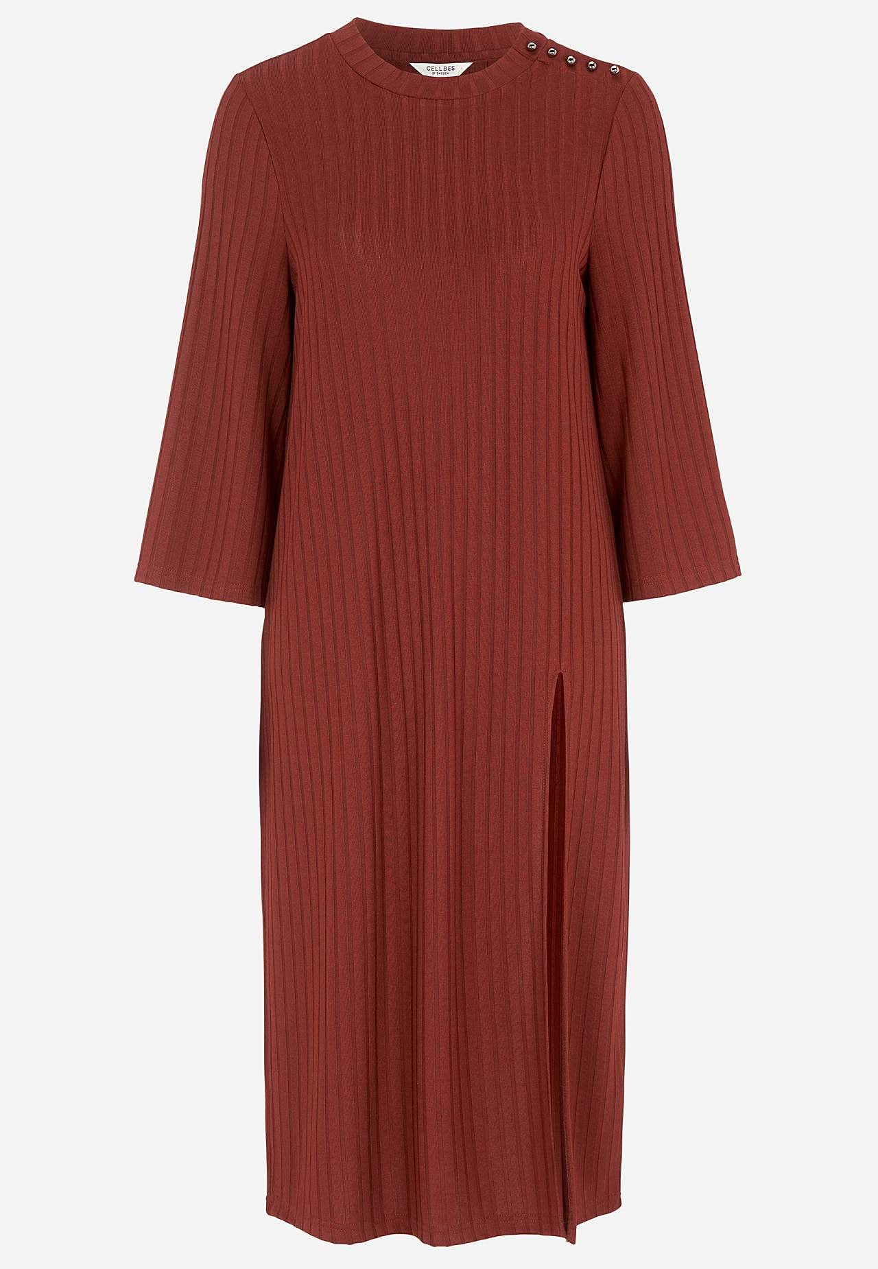 Ribbet jerseykjole med høj slids