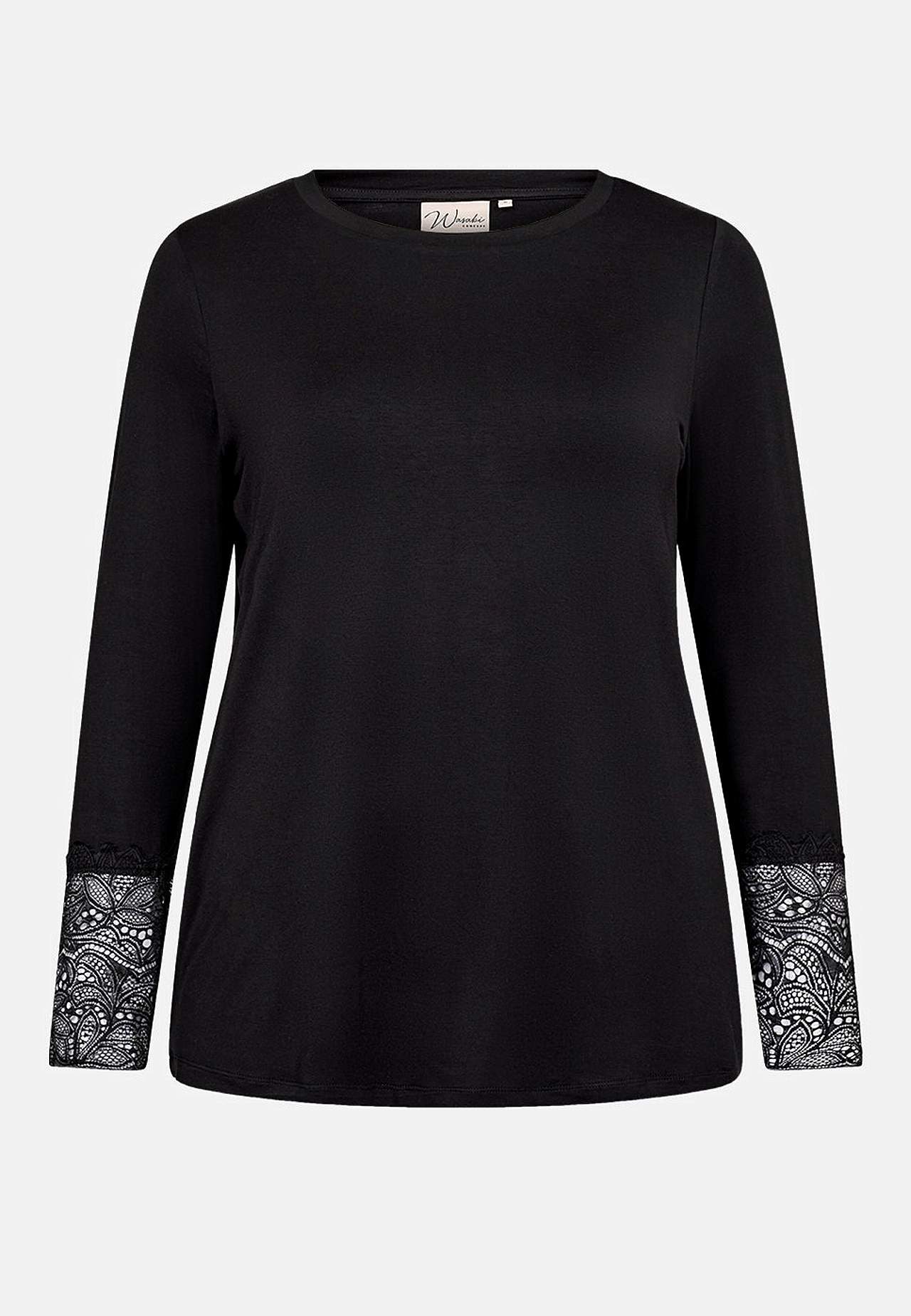 Jerseytop med blonde ved manchetterne