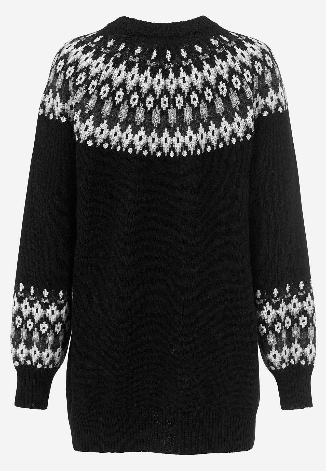 Strikket, jacquardmønstret trøje