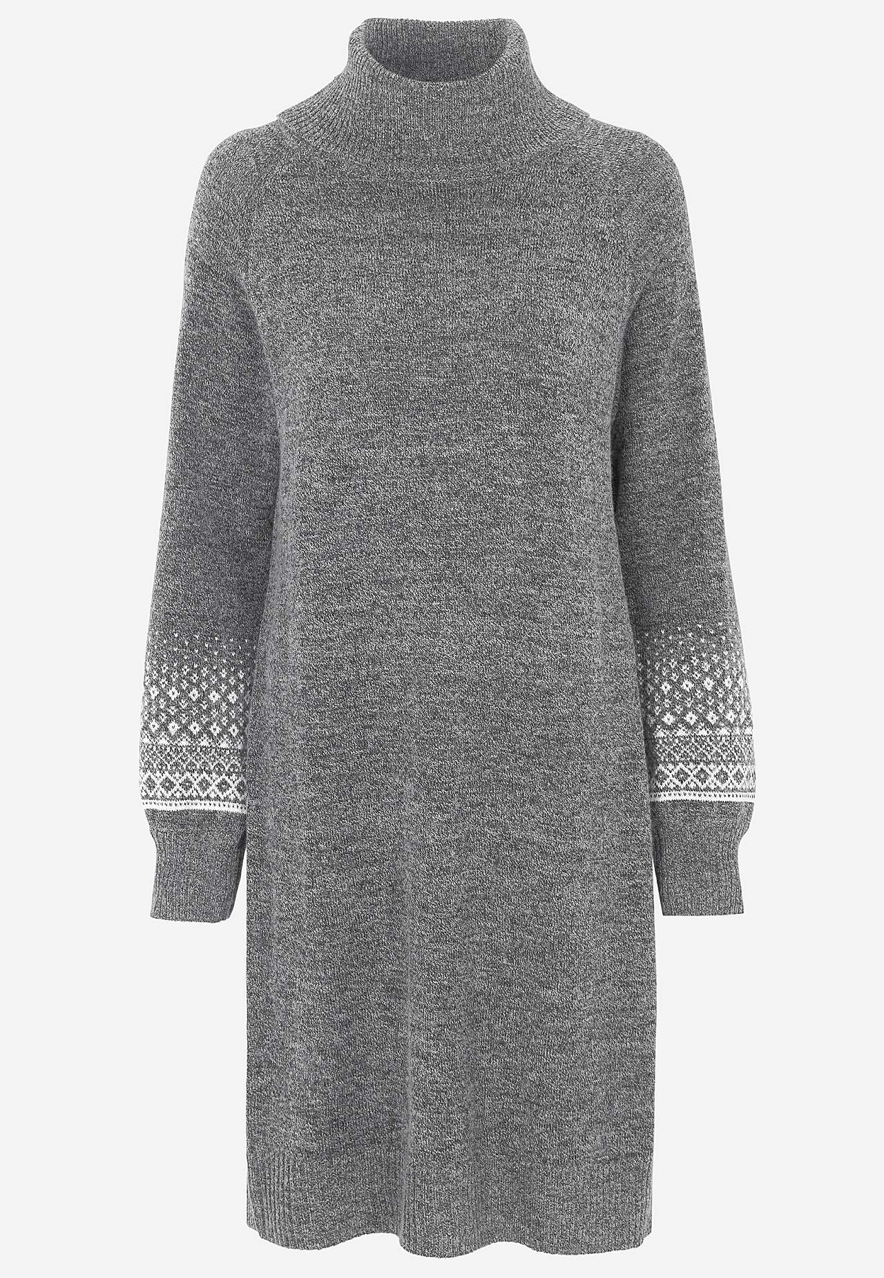 Strikket kjole med jacquardmønstrede ærmer