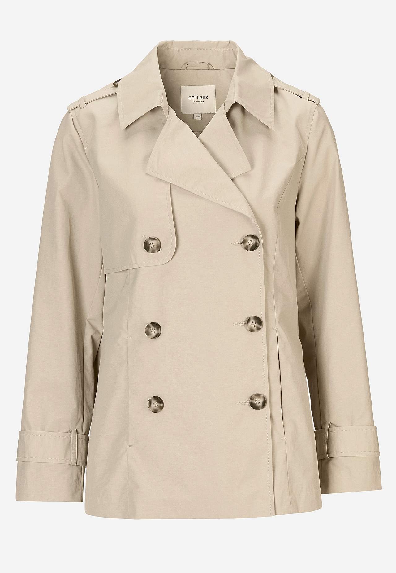 Dobbeltbrystet, kort trenchcoat