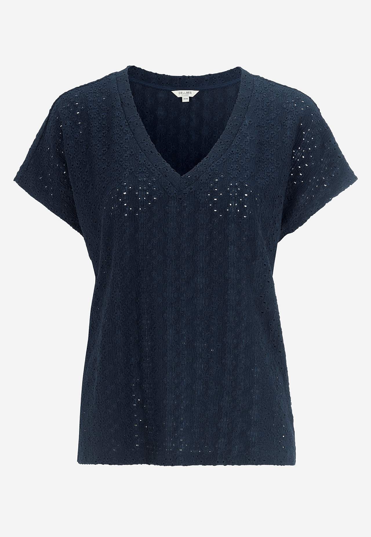 Jerseytop med hulbroderi