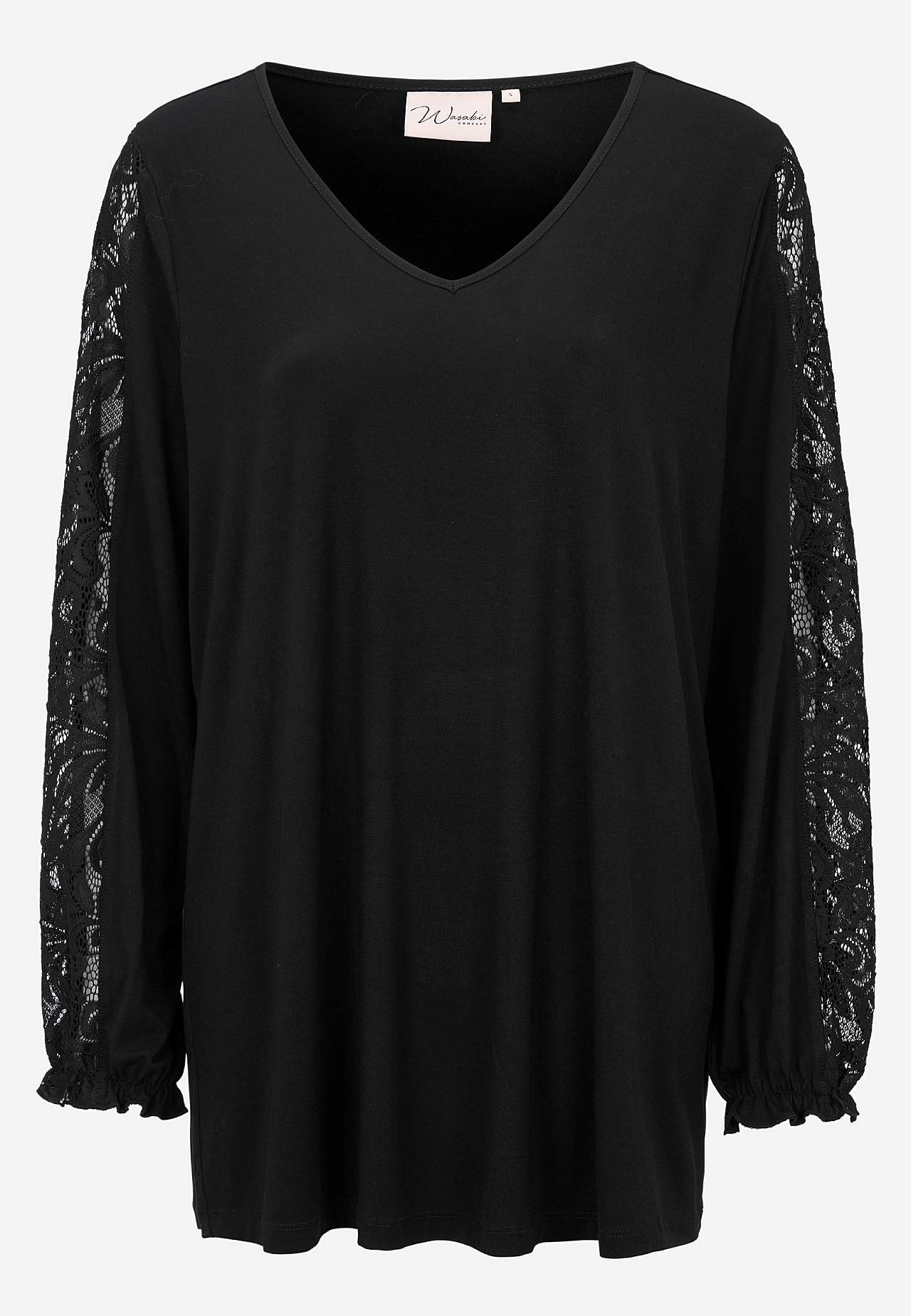 Jerseytop med blondedetaljer på ærmerne