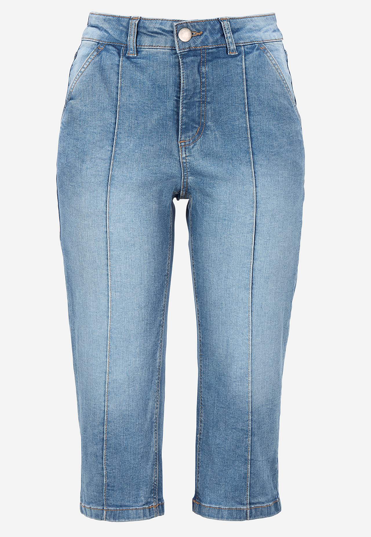 Elastiske crop jeans med syet pressefold