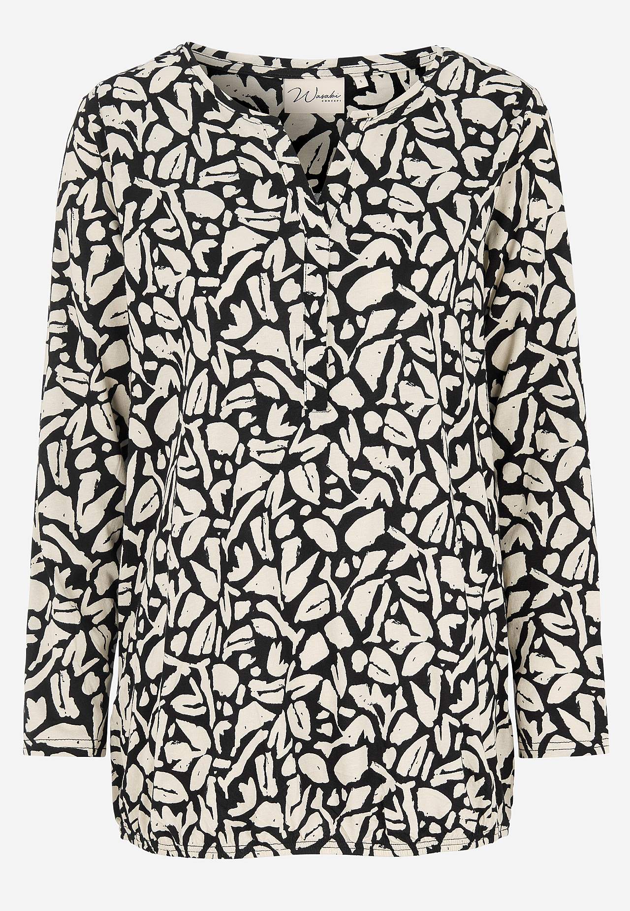 Mønstret jerseybluse med elastikkant