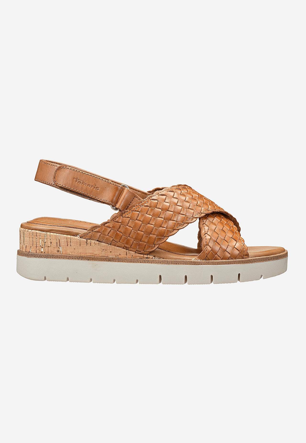 Lædersandal med wedgehæl