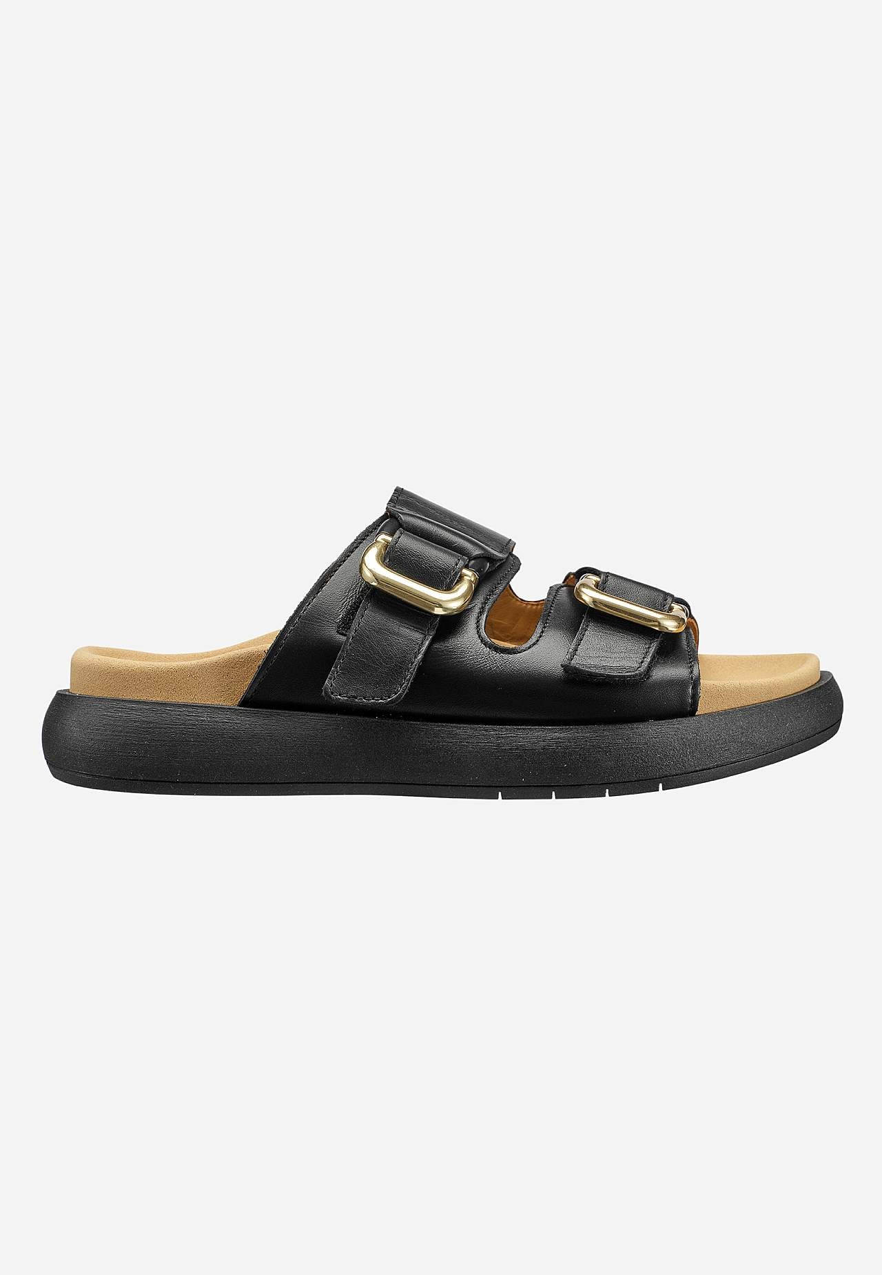 Lædersandal med spænder