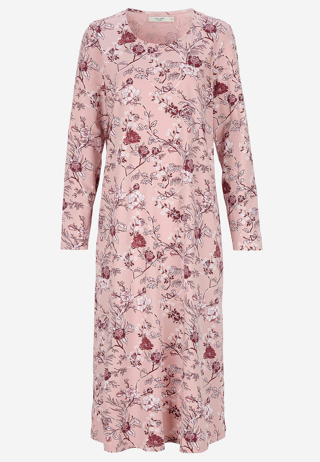 Blomstret natkjole med lange ærmer