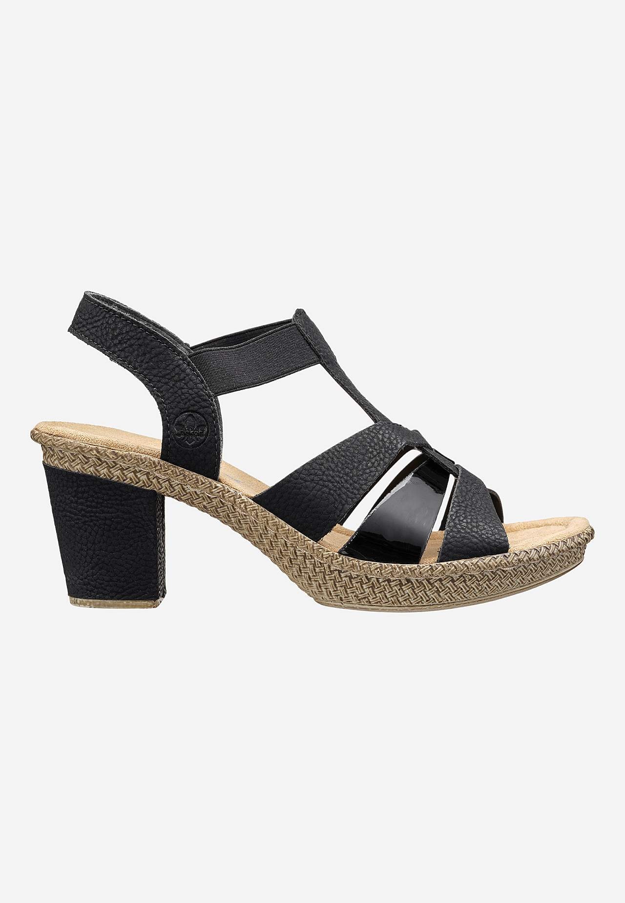 Sandal med hæl med dekorative remme