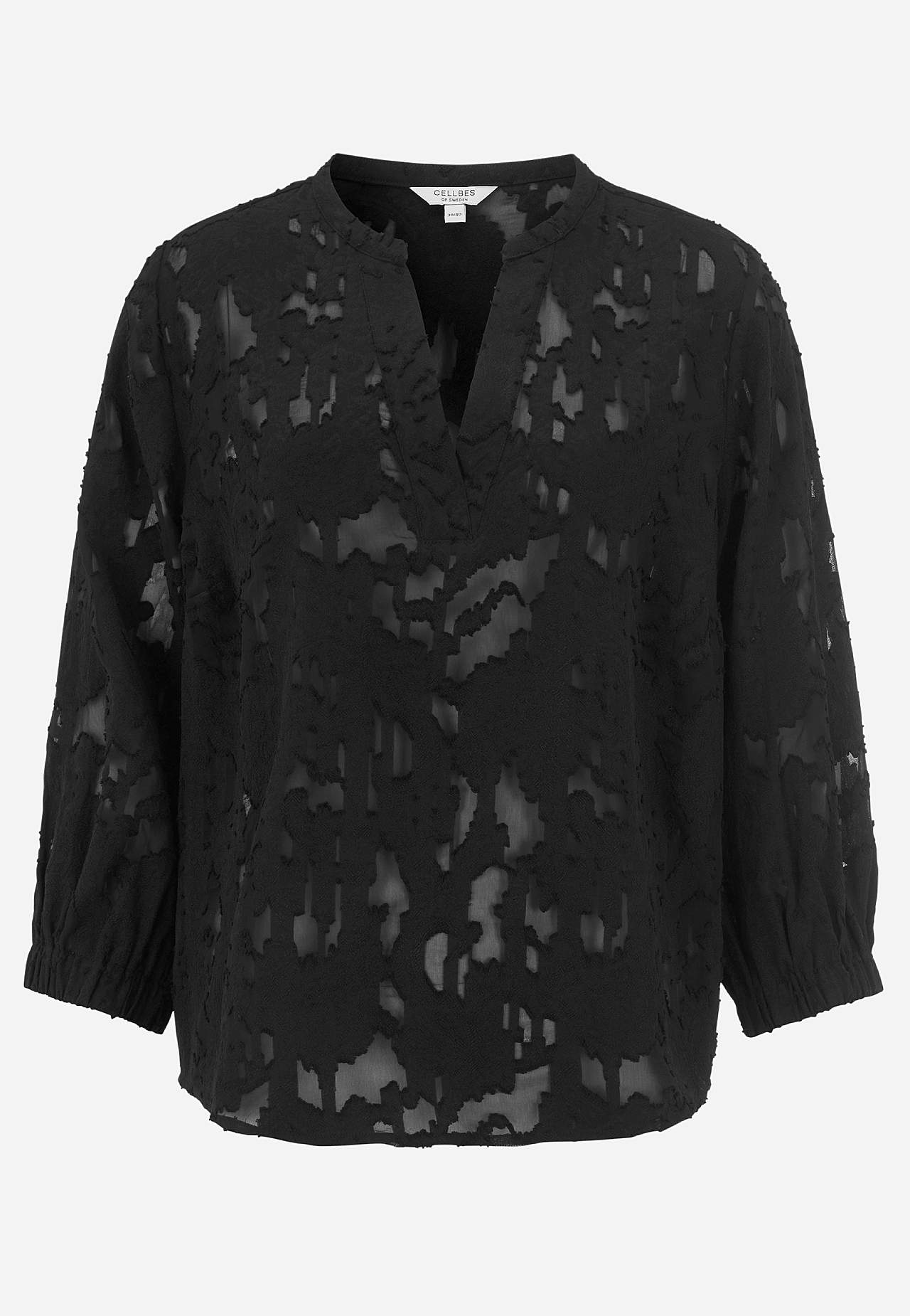 Jacquardvævet, næsten gennemsigtig bluse