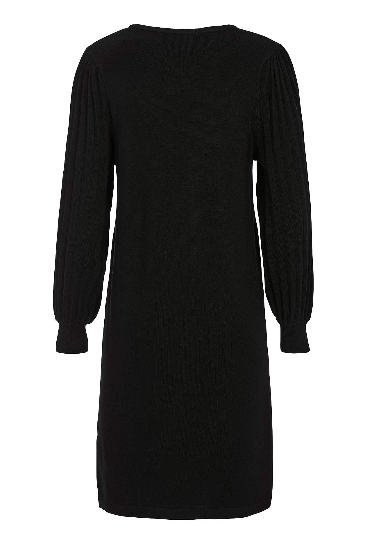 Fintstrikket kjole med plisserede ærmer