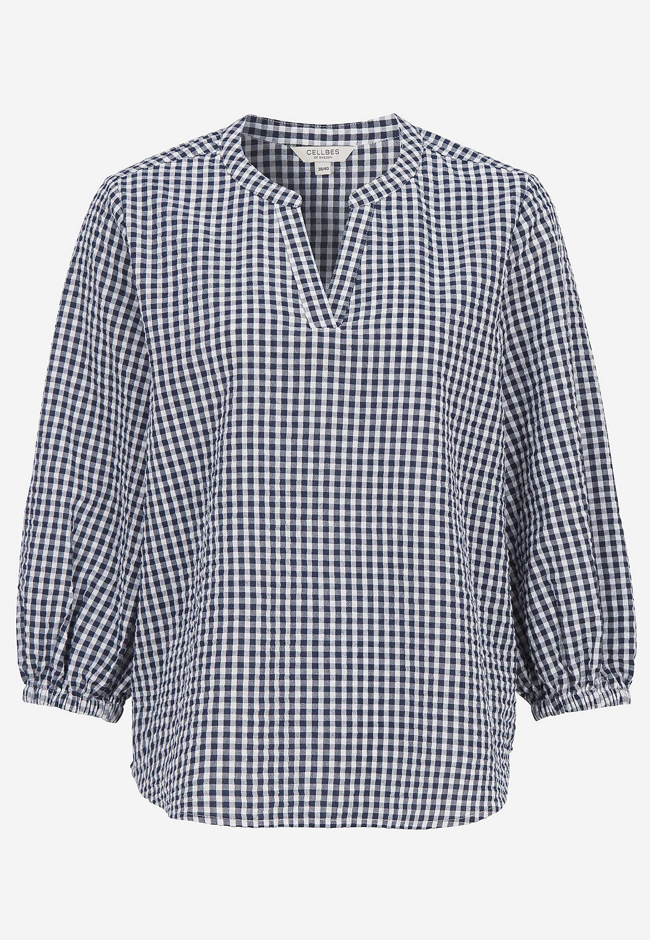 Småternet bluse i seersucker