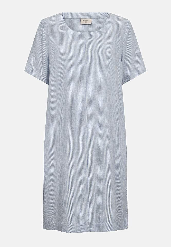 Stribet hørkjole med lommer