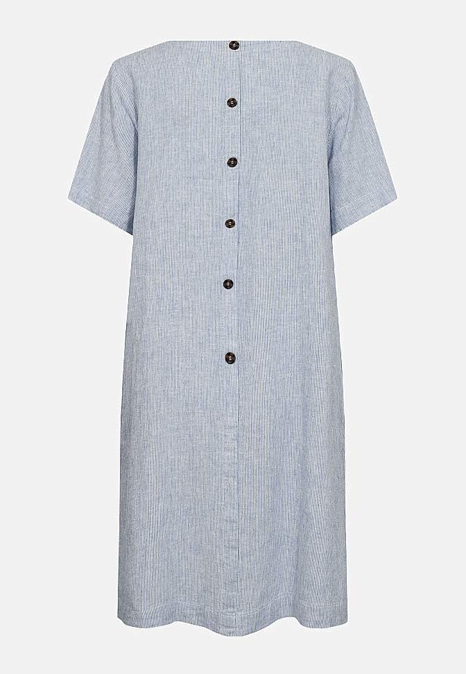 Stribet hørkjole med lommer