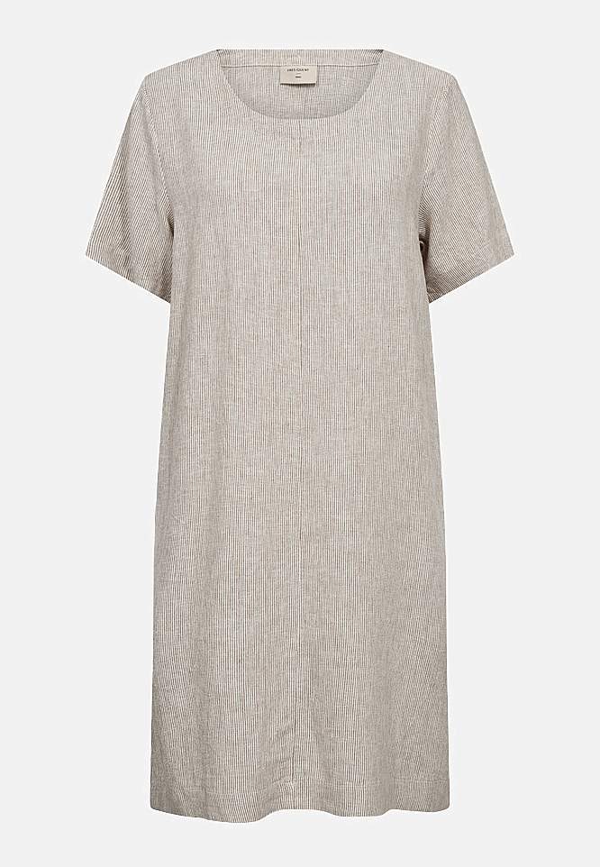 Stribet hørkjole med lommer