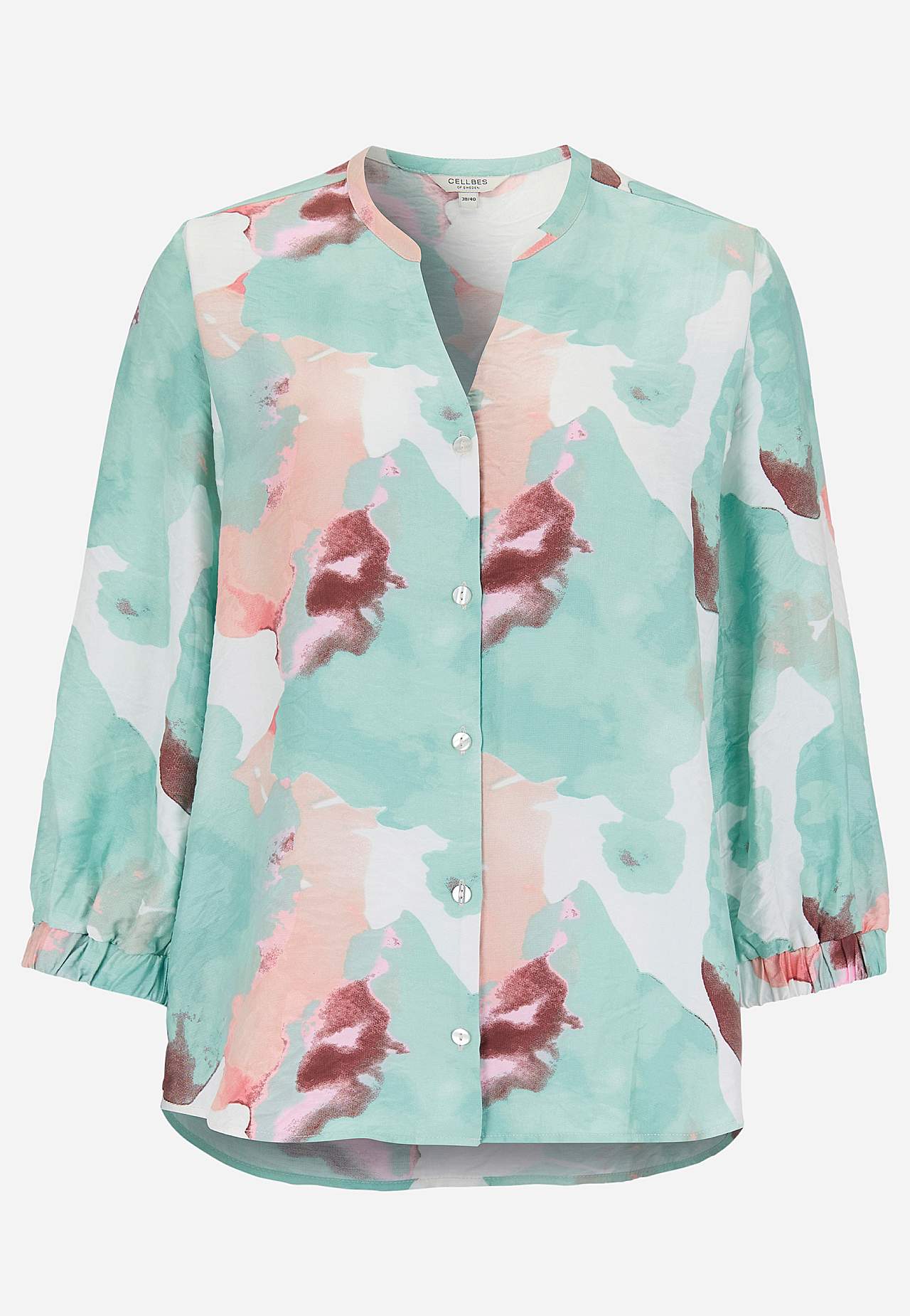 Vævet, mønstret bluse med knapper