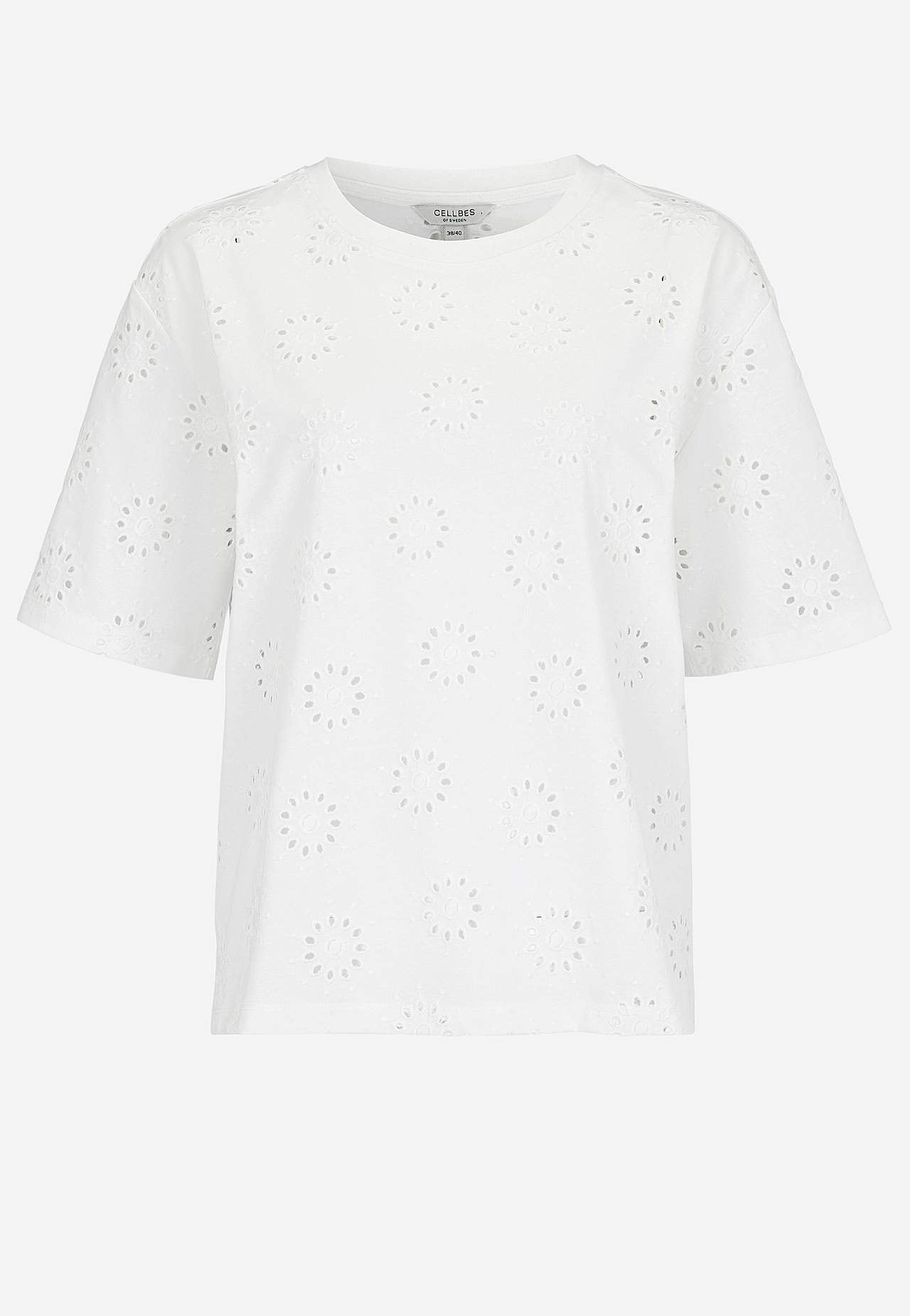 Jerseytop med broderet hulmønster