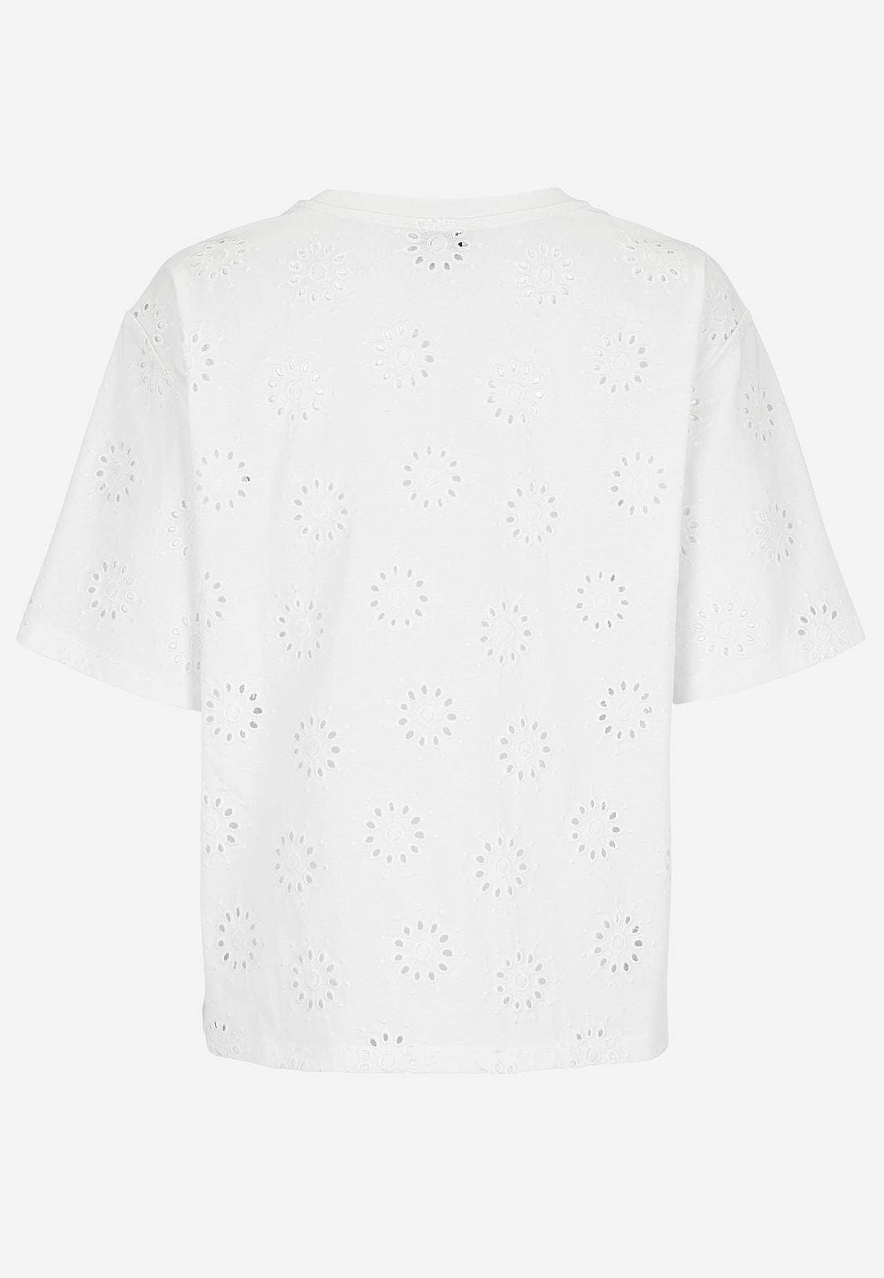 Jerseytop med broderet hulmønster