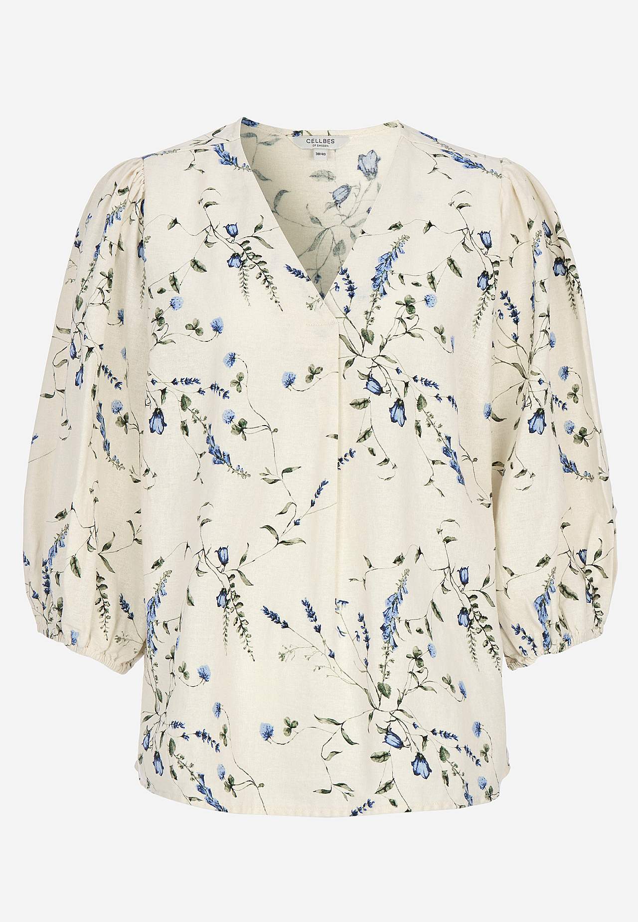 Blomstret bluse i hør- og viskoseblanding