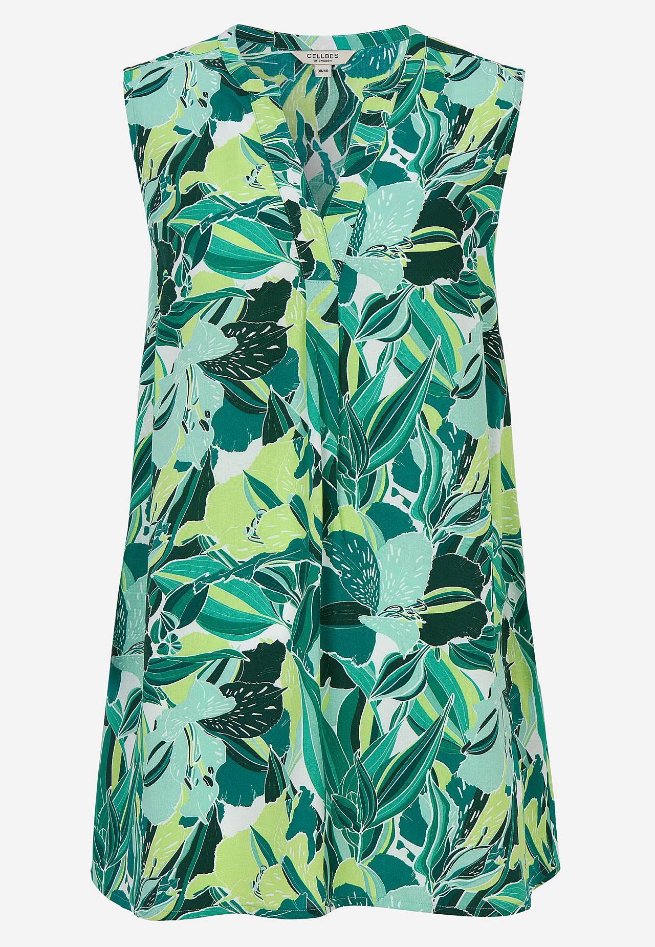 Ærmeløs tunika med lommer og et blomstermønster